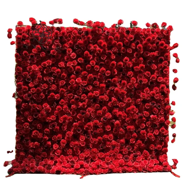 MIYI Hot Artificial Red Rose 3D Flower Wall Backdrop Event Stage Party Birthday Wedding Decorations For Wed Event