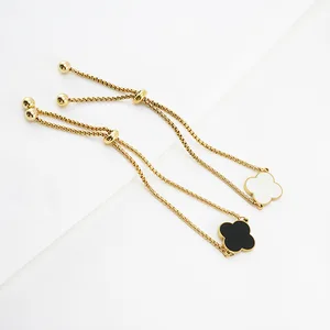 18K Gold Plated Four Leaf Clover Stainless Steel Bracelet for Women Adjustable Link Chain Bracelet for Woman Men