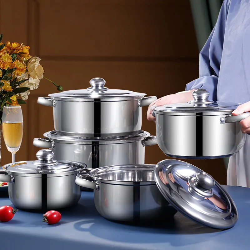 Factory Direct Cookware Set Kitchen Soup Pot Set 10 Piece Stainless Steel Kitchen Ware Cooking Pot Set