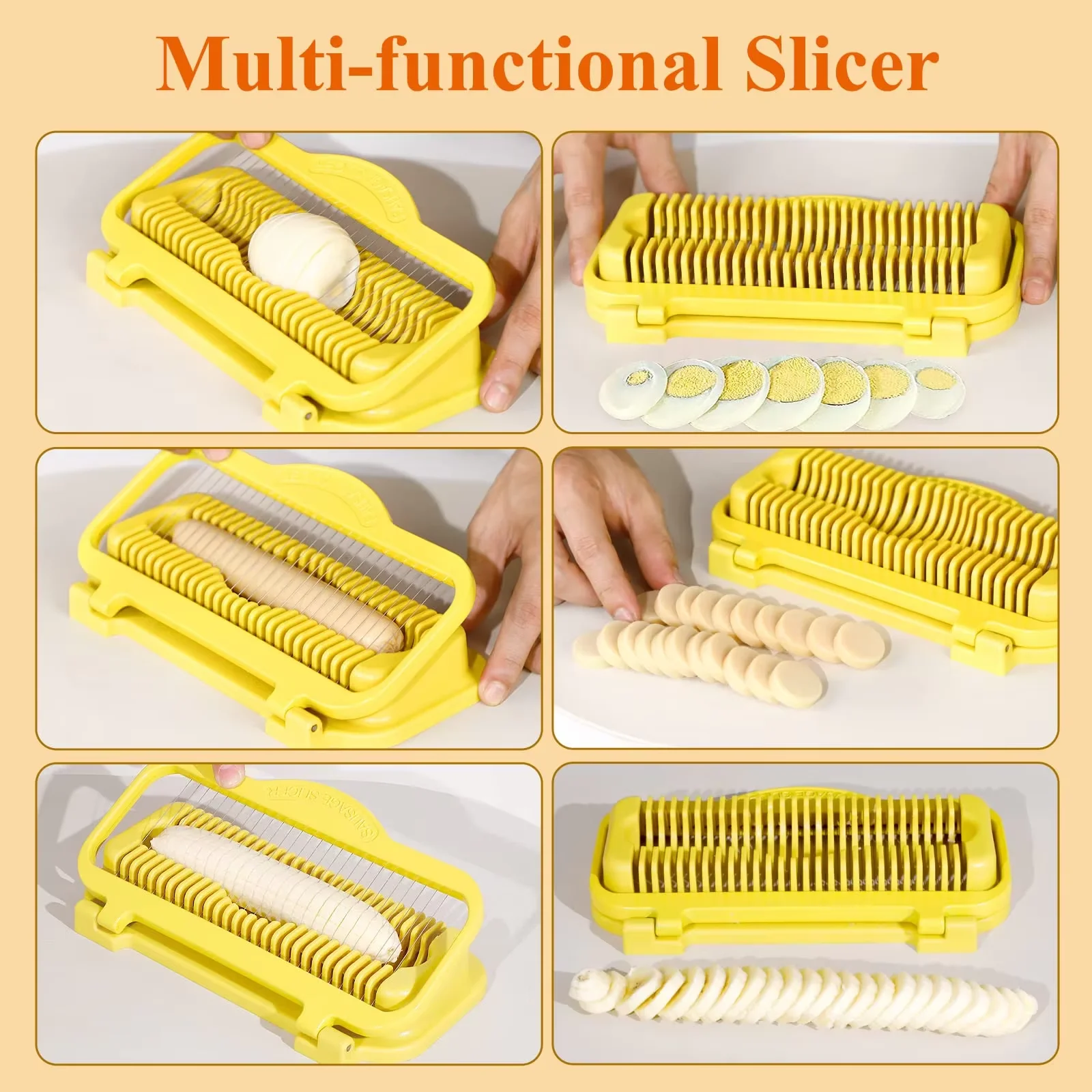 Banana Slicer Egg Cutter Multipurpose Fruit & Vegetable Tool with Stainless Steel Wires Hard Boiled Eggs & Strawberry Slicer