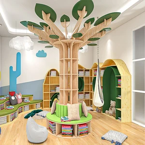 EDULAND Montessori Kindergarten Bookshelf Wood Library Reading Tree Furniture Cabinet for Daycare Childcare Center Preschool