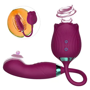 2 in 1 Tongue Rose Vibrator Adult Love Egg deluxe handle purple rose vibrator