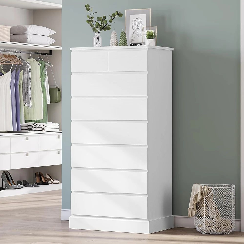 product nu deco white modern wood panel tall dresser 596 8 drawers bedroom chest storage cabinet closet organizer hallway-0
