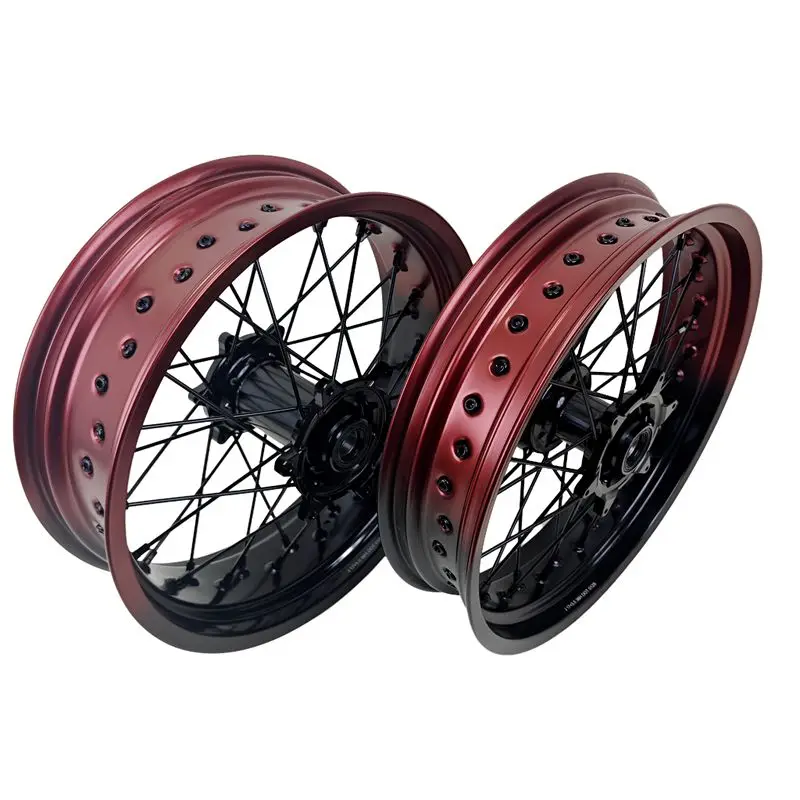 Supermoto Wheels 17Bicolor Bordeaux Red and Black Wheels Set Fit