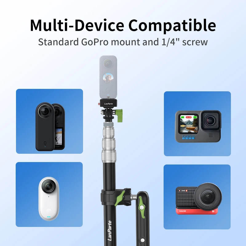 Selfiestick uittrekbaar monopod met adapter voor fiets en motorfiets, compatibel met GoPro Hero Insta360 actiecamera