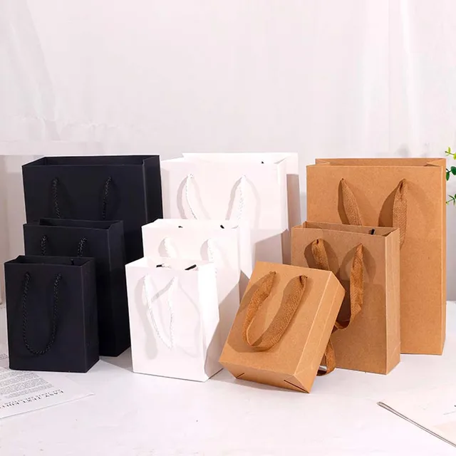 Custom Assorted Size Handles Bag Kraft Brown Paper Shopping Gift Bags For Small Business