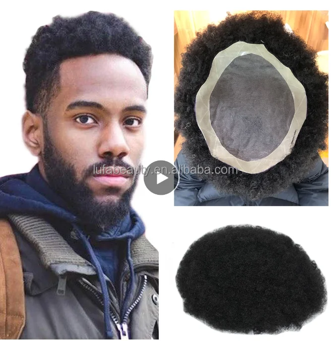 Afro Wigs For Black Men 6'' Indian Human Hair Replacement Men Toupee