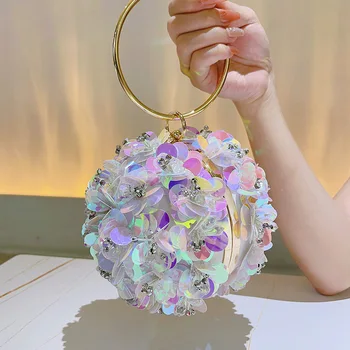 2024 Custom sac tendance Design Sequins Pearl Flower Ball Handbag Tote Party Round Clutch Bag Evening Bag For Women