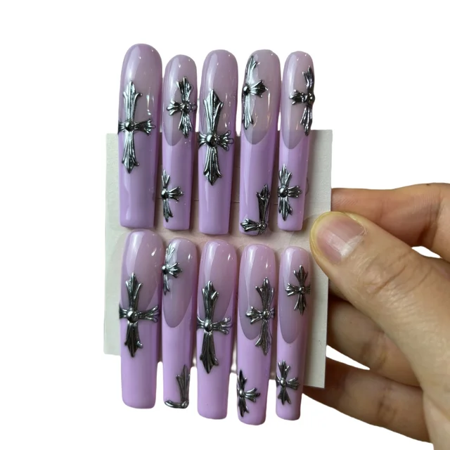 Mona Design Y2K Style Full Cover Acrylic Nail Design Model Hand Painted Press Nailfinger Press Nails Artificial Fingernails