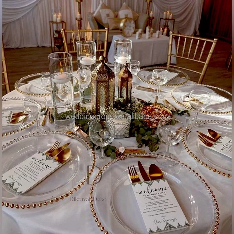 Gold Beads Rim Charger Plates Elegant Wedding Decor