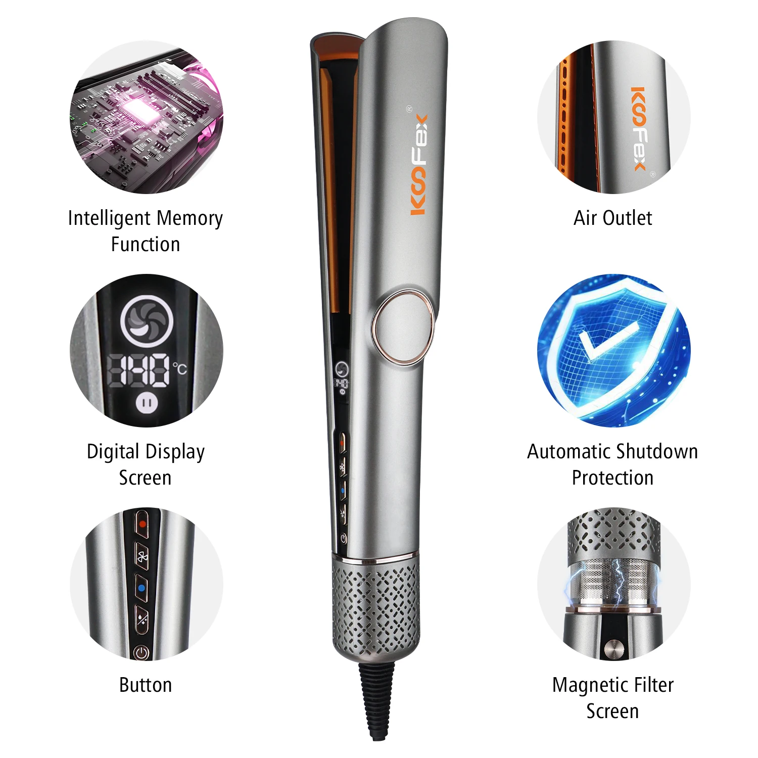 KooFex Multi-functional Straight Plate Clip 2-in-1 Hot and Cold air Hair Dryer Straightener Electric Wet Hair Straightener
