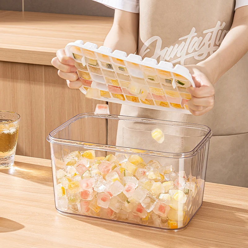 Wannuo Multilayer Ice Cube Tray Boxes Portable Ice Box 24/48 Grids Ice Cube Making Tank Plastic PET Food Storage & Container