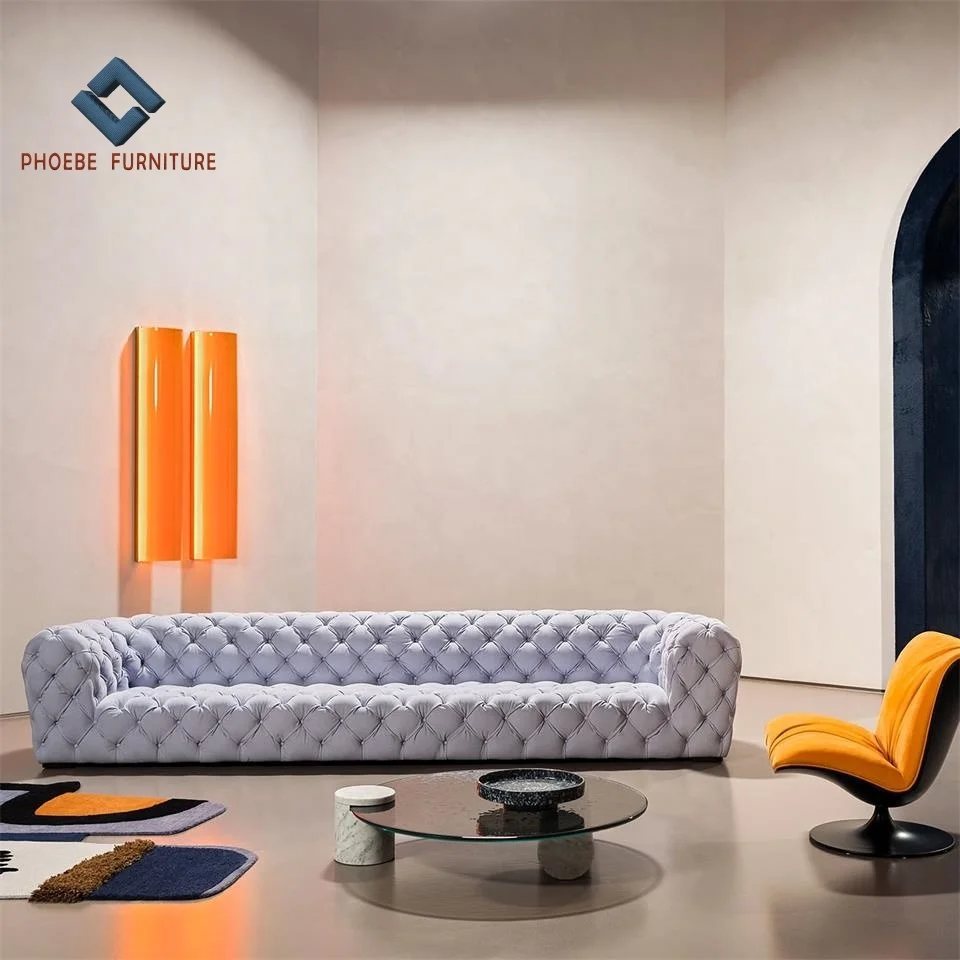 Luxury Top Grade Nubuck Chesterfield Genuine Leather Tufted Chester Moon Sofa Set