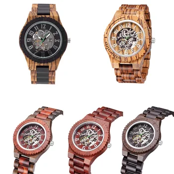 Best-Selling TJW2018 Men's Luxury Automatic Mechanical Wood Dial Watch Popular Business Style Digital Display