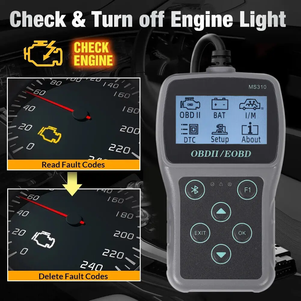 Ms310 Car Fault Diagnostic Tool Obd2/eobd Handle Scanner With Obd Cable ...