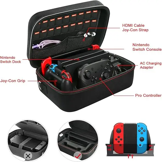 product portable traveler deluxe carrying all protective hard messenger bag soft lining pouch 18 games for switch-29