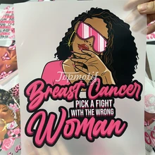 Best Selling Waterproof Pink DTF Print Heat Transfer Sticker DIY Cloth Breast Cancer Awareness Design for Girls