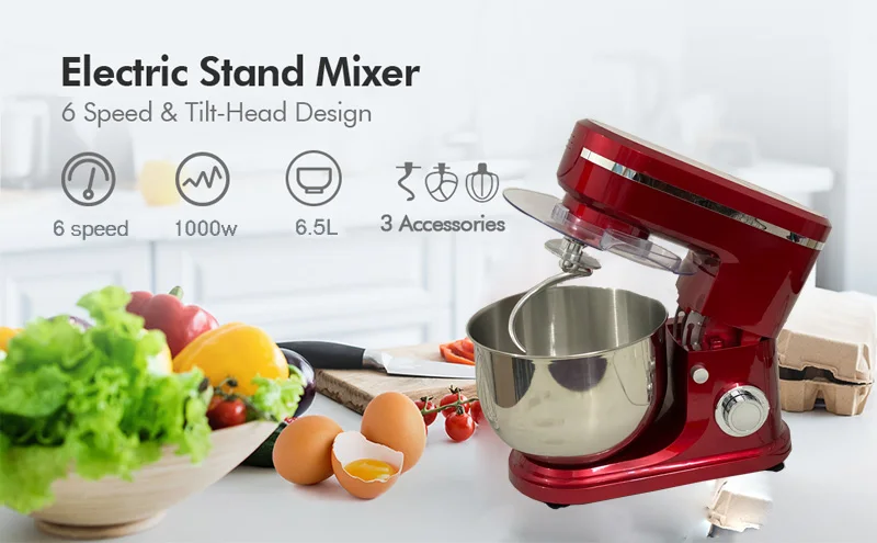 1pc Stand Mixer With 6l Stainless Steel Bowl, Tilt-head Electric