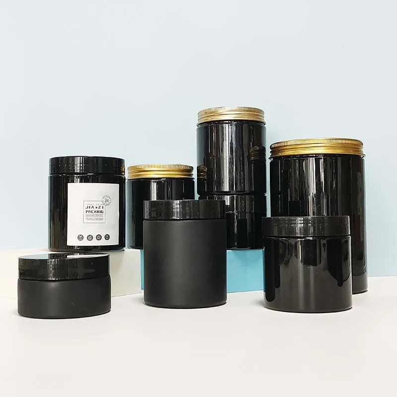 Custom Round Black Plastic Jars With Lids PET Container For Food Protein Powder Cans Travel Plastic PET Bottle Storage Jars