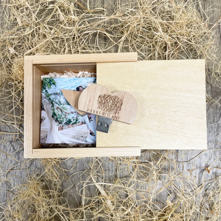 Photography Wedding Gift USB 3.0 Wooden Heart USB Flash Drive Gift Box Pen Drive 4GB 8GB 16GB 32GB 64GB Memory Stick with Logo - ANKUX.COM