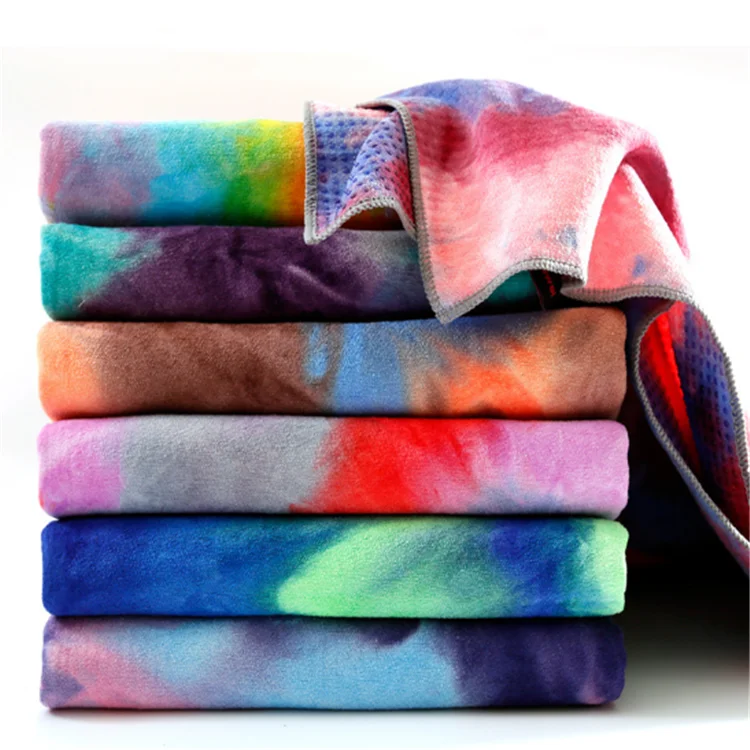 Hot sale custom  high quality non slip tie dyed microfiber yoga towel rainbow color sport towel