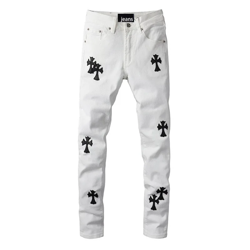 Hot Selling Men's Stonewashed Denim Jeans From China Plus Size Ripped Banana Republic Style Low Price Featuring Hole Decoration