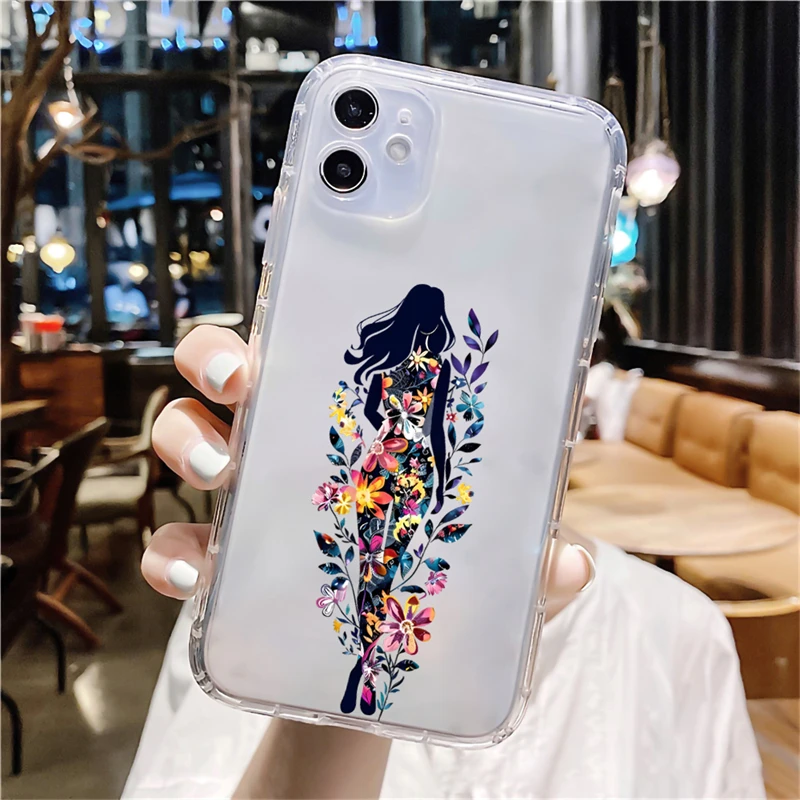 Skirt flower Girl Women clear tpu cell Phone Case For iPhone 13 promax