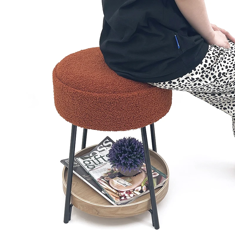 2023 New Design Storage Ottoman Pouf Round Foot Stool with Tray