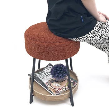 2023 New Design Storage Ottoman Pouf Round Foot Stool with Tray