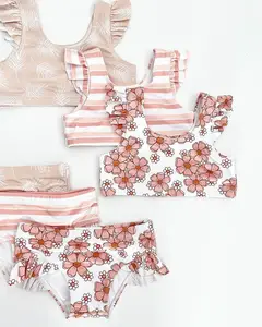 Hot Selling Custom Design Toddler Girls Two Piece Swimwear Set Print Spandex/Nylon Cute Rveste Bshortsar Swimdress Support