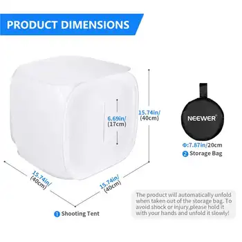 Neewer 40x40cm Photo Studio Shooting Tent, Foldable Light Cube, Diffusion Soft Box, 4 Color Backdrops for Photography detail image
