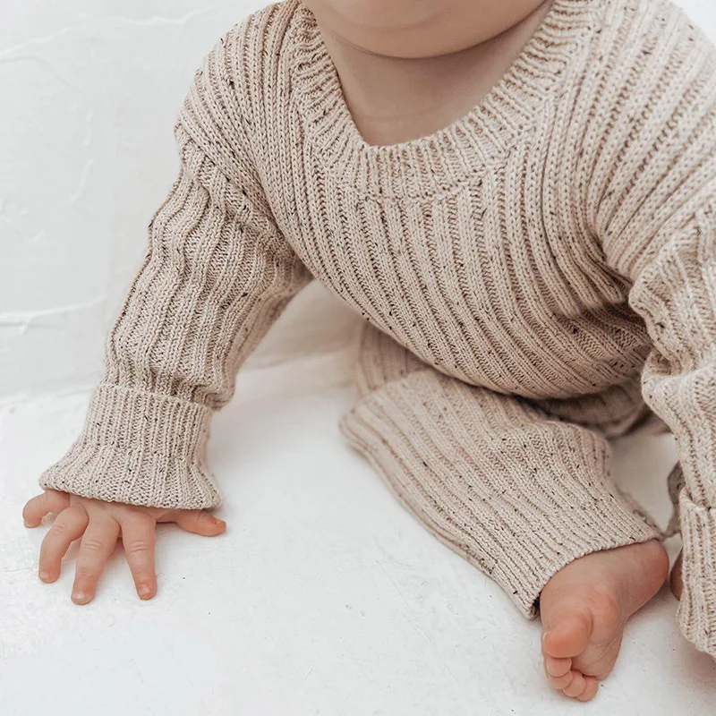 Baby Jumpsuit Winter Custom Speckle Cotton Ribbed Knit Baby Boys Girls ...