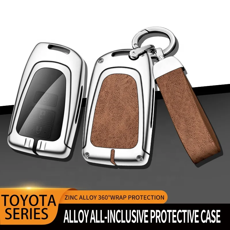 Car Logo Zinc Alloy Leather Luxury Double Protection Smart Car Key Case Cover for Toyota Corolla Highlander Camry