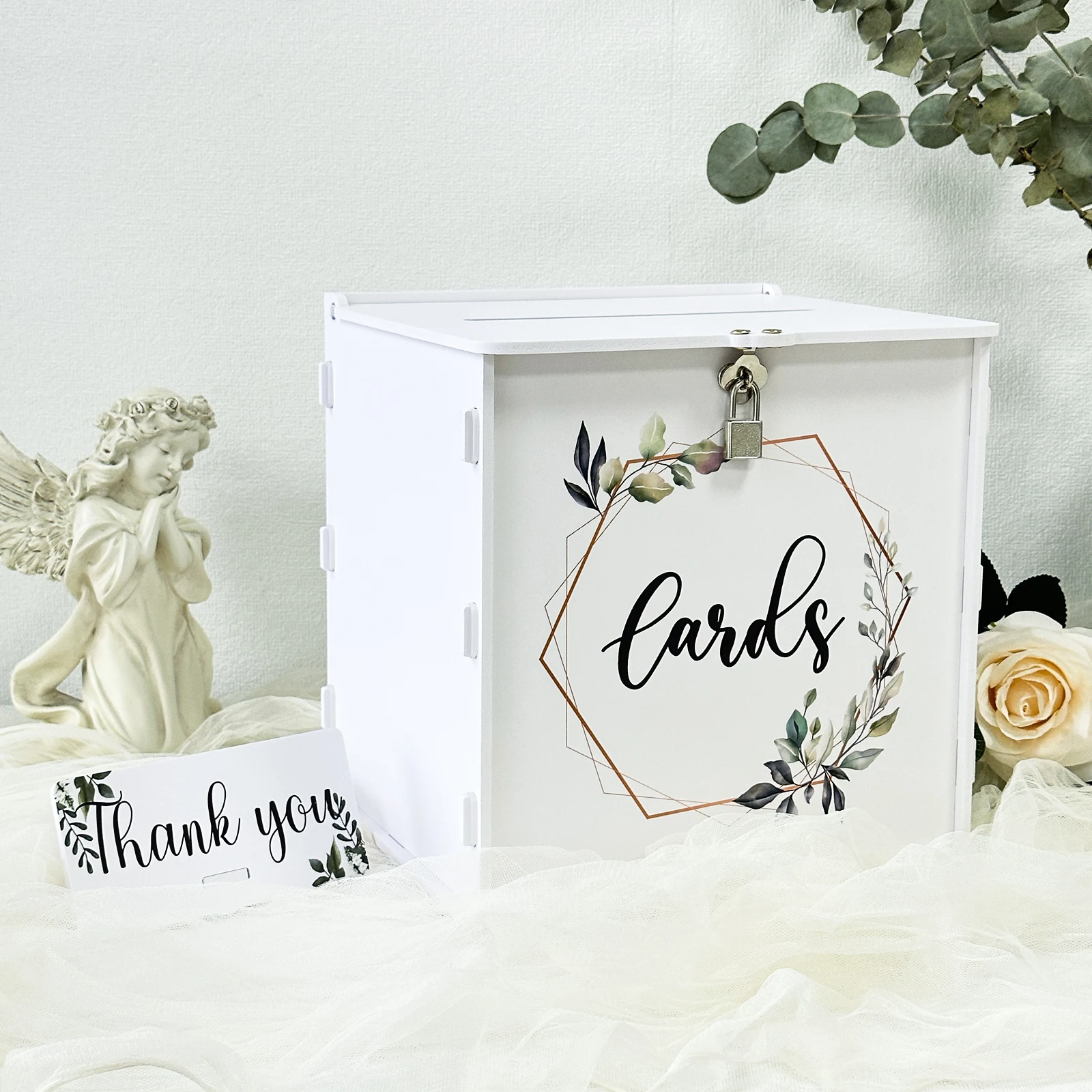 Joy Ceremony Caja decorativa para tarjetas de boda, cajas de sobres de madera rústica con ranura, deseando bien para recepción de boda, caja de regalo, tarjetero de boda para consejos y