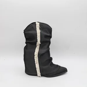BUSY GIRL HQ1108 Wholesale Women's Black Wedge Boots Western Style Ankle Cowboy Boots Custom Ankle Boots Shoes for Women 2026