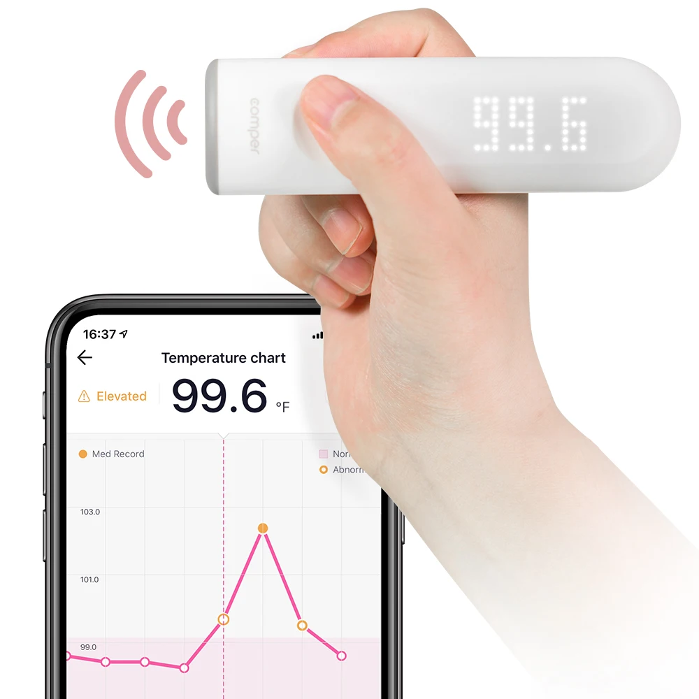 Wholesale connected and non contact smart infrared bluetooth forehead thermometer for family, office, organization