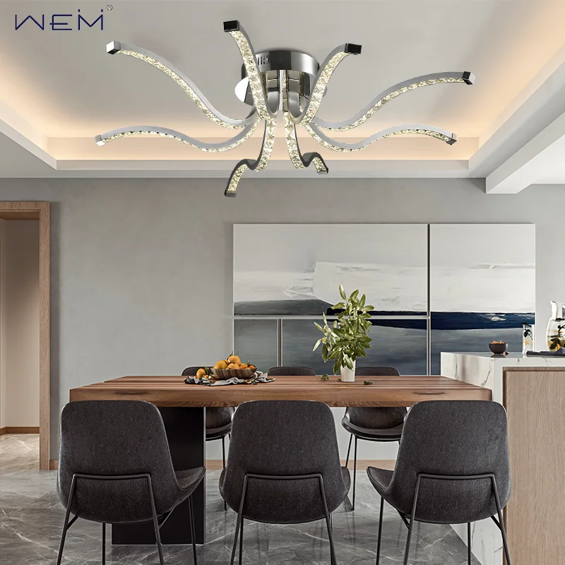 Creative and Unique Design Crystal Octopus Shaped Ceiling Light Modern LED Crystal Decorative Lighting