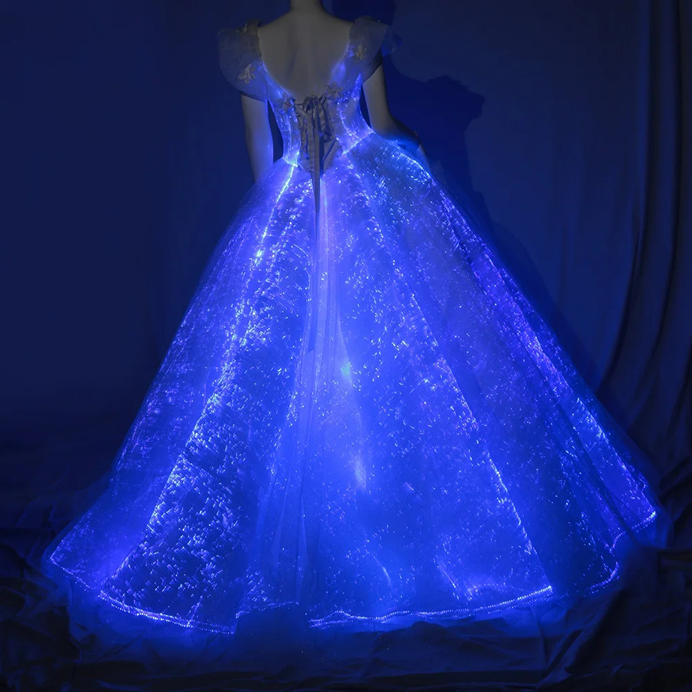 Elegant Led Light up Luminous Fiber Optic Wedding Prom Dress