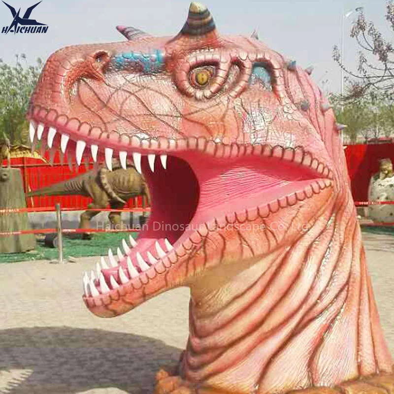 Dinosaurierpark Dekoration Große 3D Glasfaser Dinosaurier Kopf Hohle Skulptur für Kinder Fotografieren