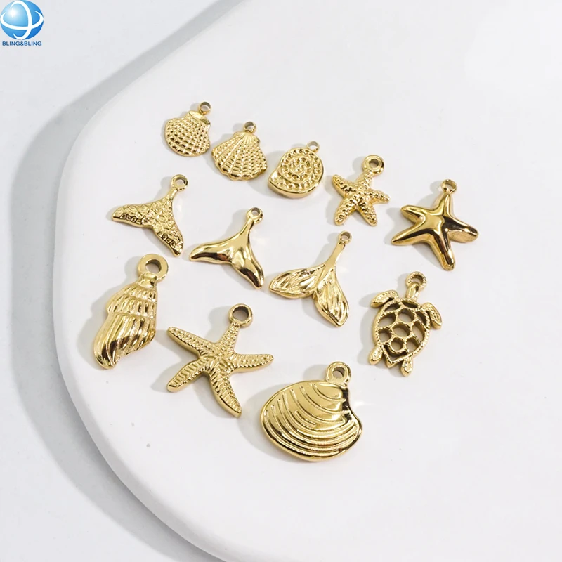 Custom Metal Sea Turtle Starfish Shell Swimwear Connector Fashion Bracelet Pendant Charms Bikini Charm Decoration Accessories