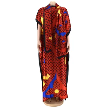 2024 brand long dresses women fashion one size print satin silk cover ups outwear ethnic muslim robe ladies african dress