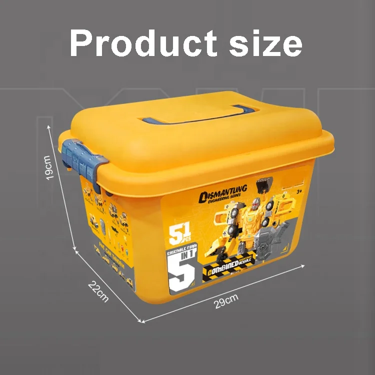 5 in 1 Assemble Deformation Construction Vehicle STEM Kit 38cm Large Size Transform Robot Toy for Kids with Storage Box Packing