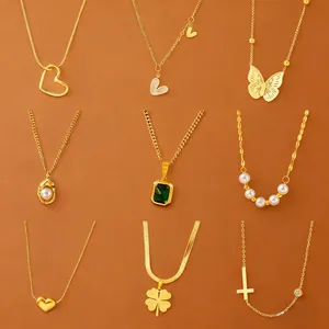 MW Non Tarnish 18k PVD 316l Hypoallergenic Shell Heart Butterfly Roman Numerals Stainless Steel Necklace Gold Plated Jewelry