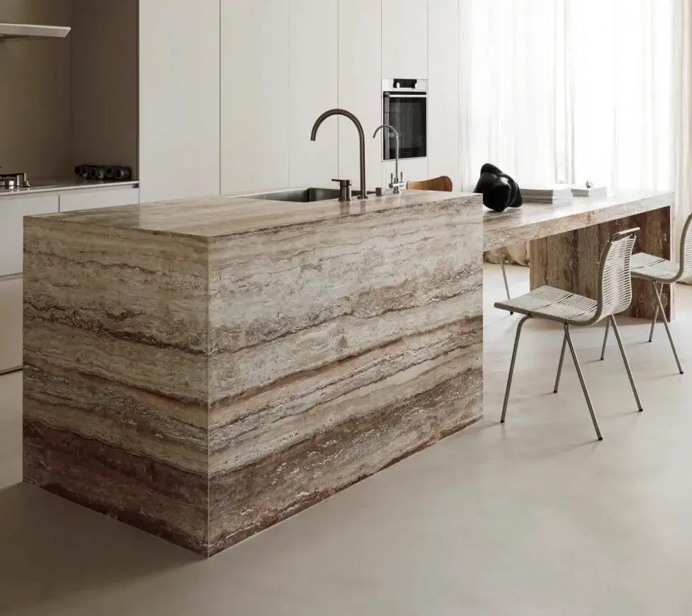 Modern Silver-Grey Travertine Countertop Natural Kitchen Island Vanity Tops and Table Tops 1 Year Warranty Natural Material