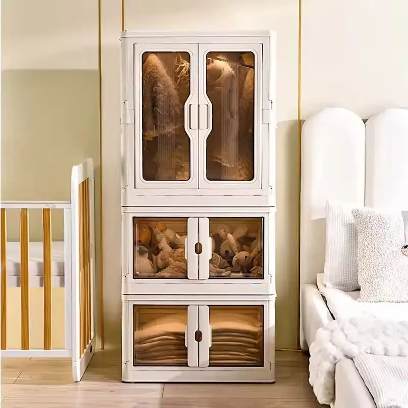 Modern Design Closet Organizers Plastic Folding Clothing Cabinet Storage Bins Lids Wheels Rectangle PP Material Foldable Carton factory