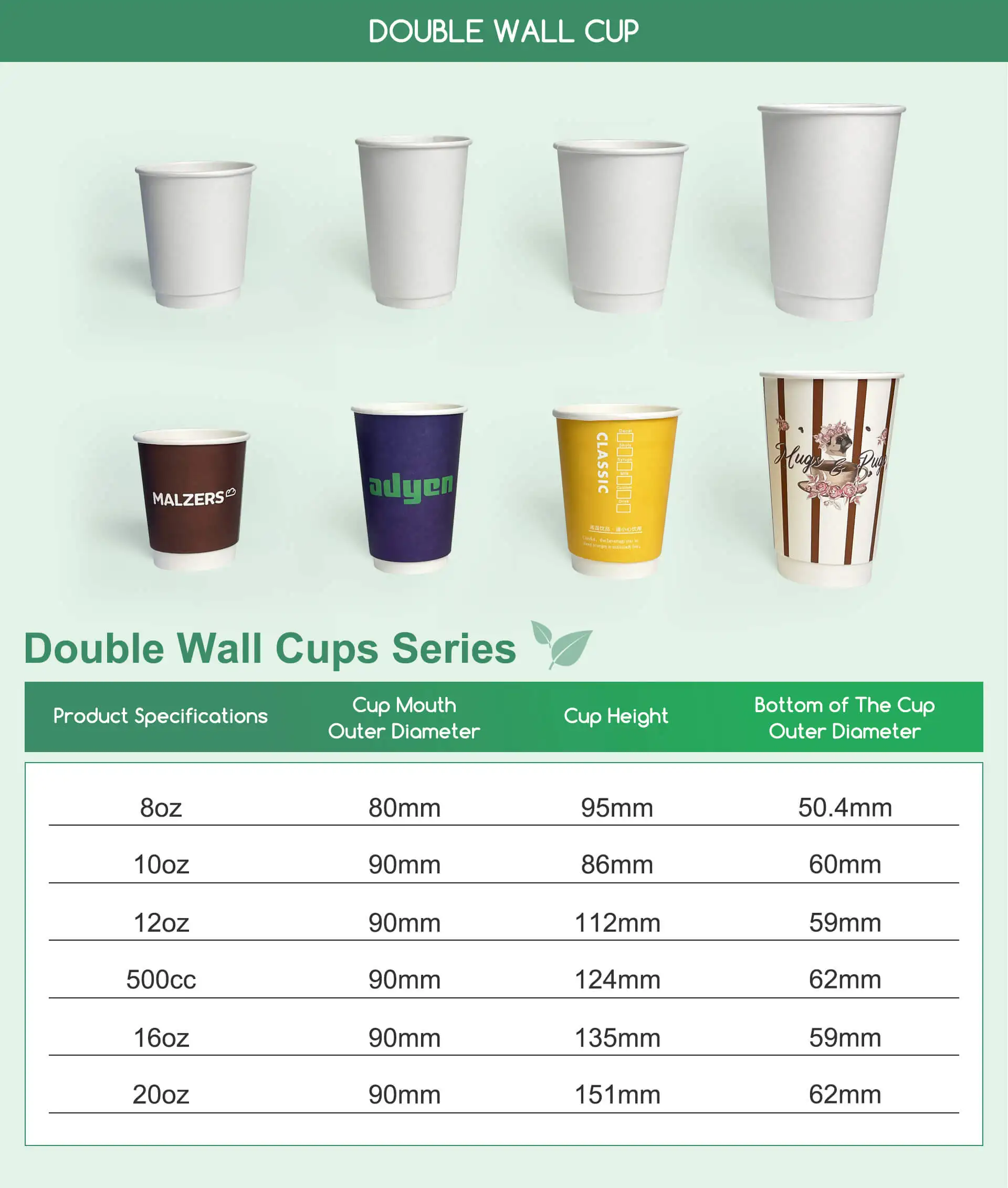 Biodegradable Takeaway Packaging Coffee Paper Cup Custom Disposable Compostable Single Double PLA Coating Sugarcane Paper Cups