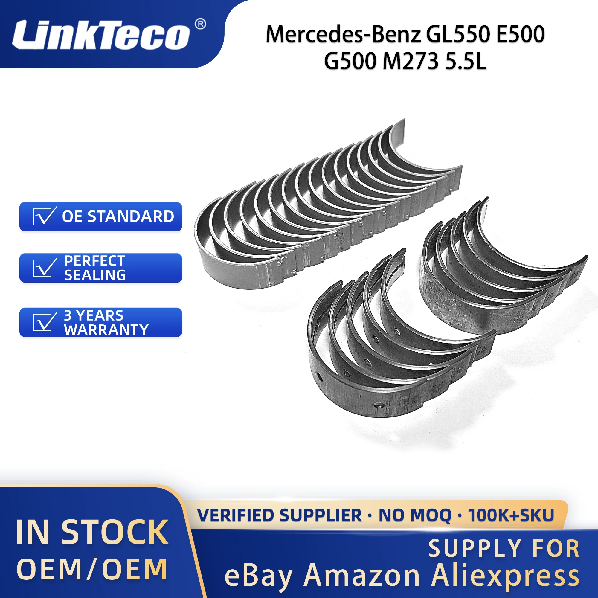 Linkteco Engine Main & Con-Rod Bearings for Mercedes-Benz GL550 E500 G500 M273 5.5L V8 GAS DOHC 2007-2016 2720300060 2720330001