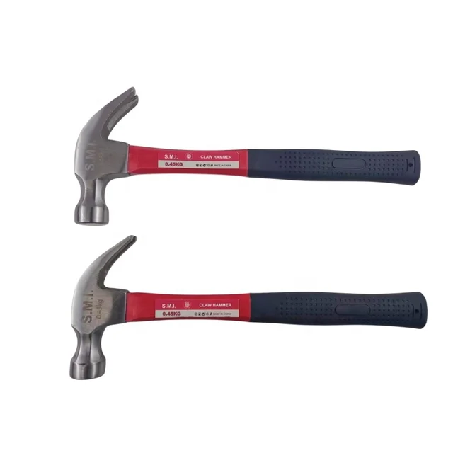 High Quality Red And Black Steel Hand Tool Claw Nail Hammer With fiberglass Handle