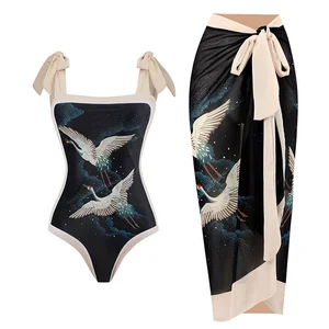 2026 New Retro European American Style One-Piece Sexy Swimsuit for Women Chiffon Skirt Swimwear Set with Logo on Waist in Stock