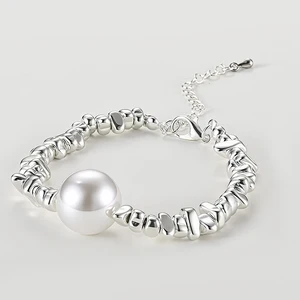 LOW MOQ High Quality Wholesale Silver Pearl Bracelet Jewelry with  Roll Ball Pendant